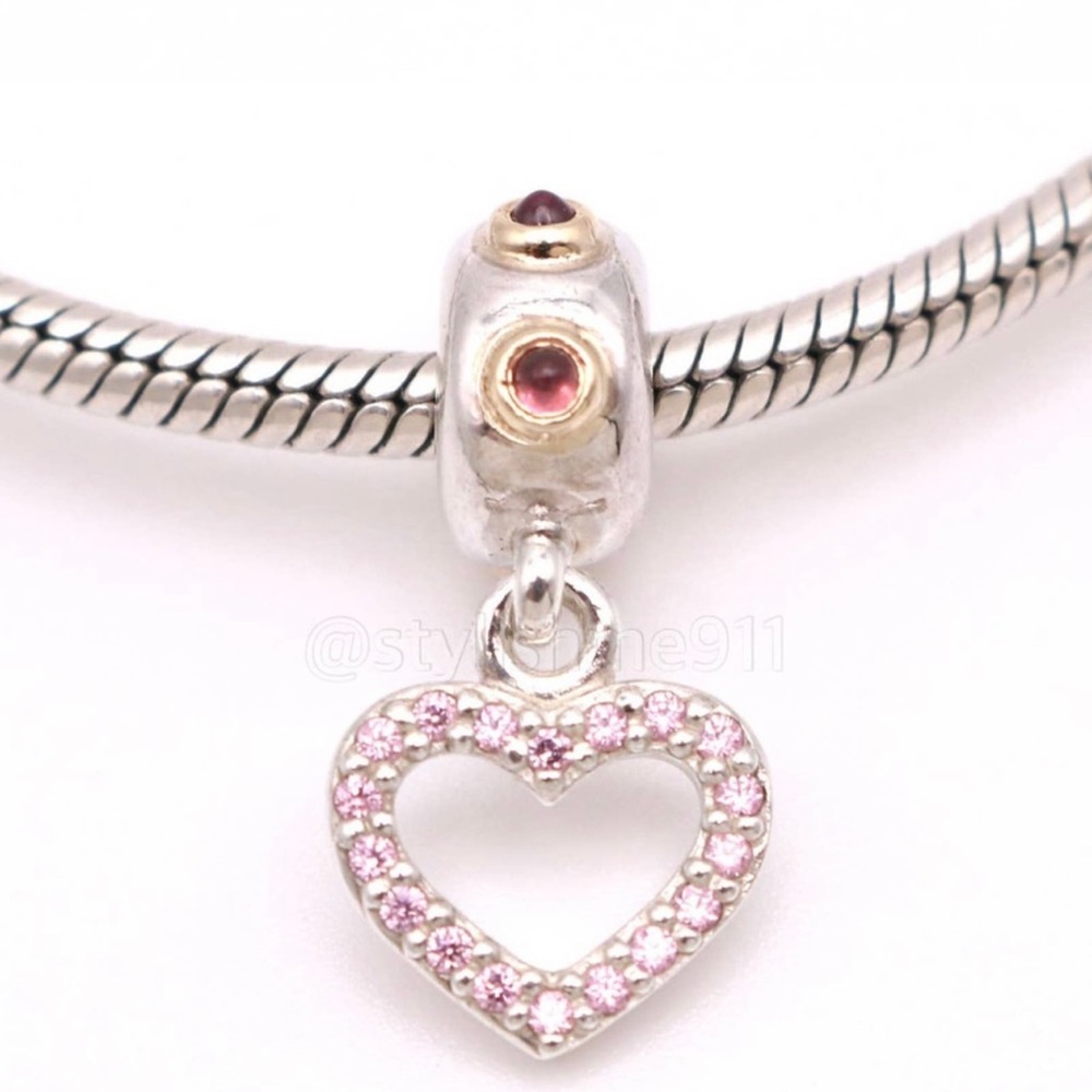 RARE Pandora Sterling Silver & 14K Gold Be My Valentine Dangle